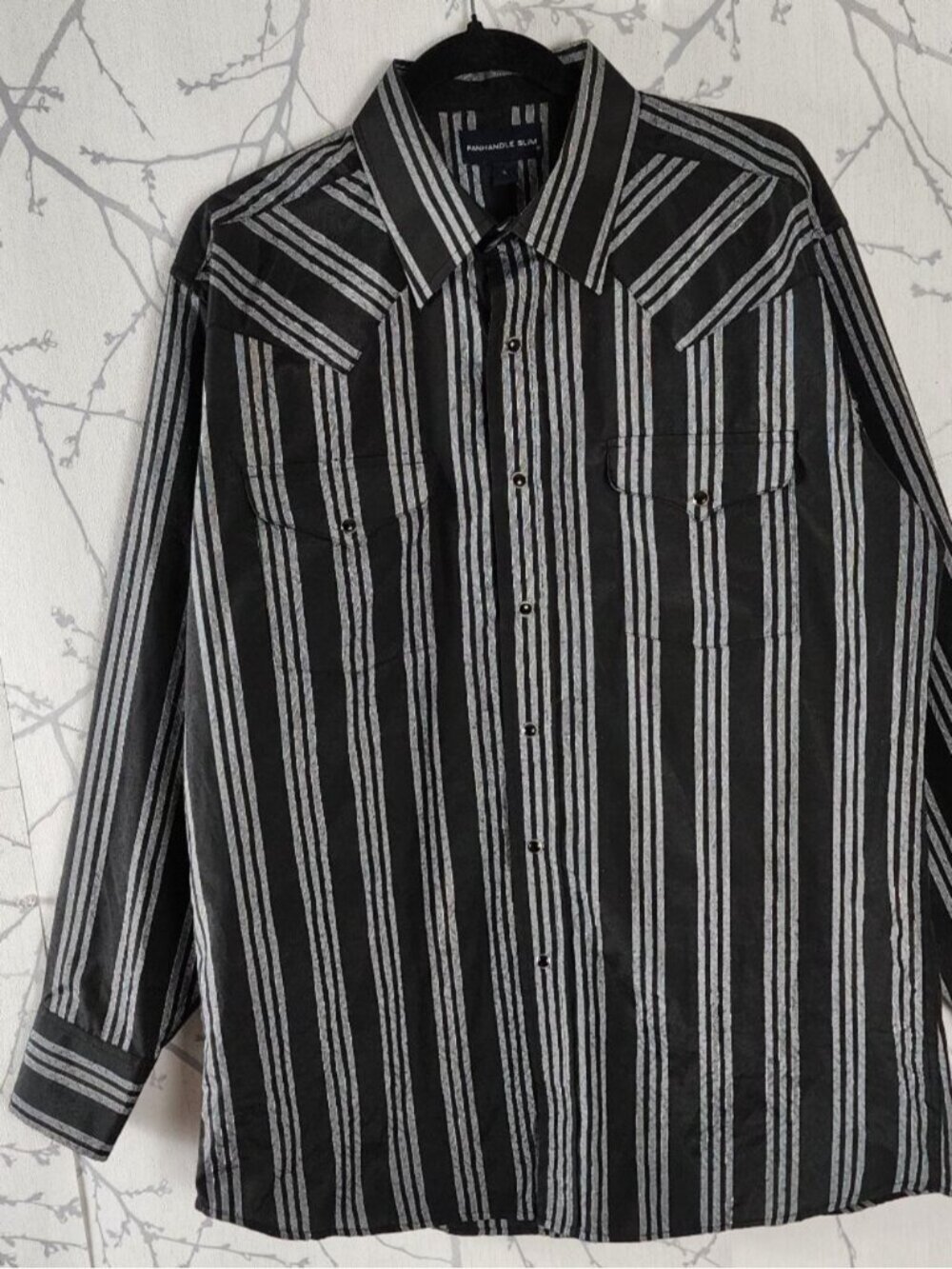 Panhandle Slim Black Silver Stripe Pearl Snap Western Shirt